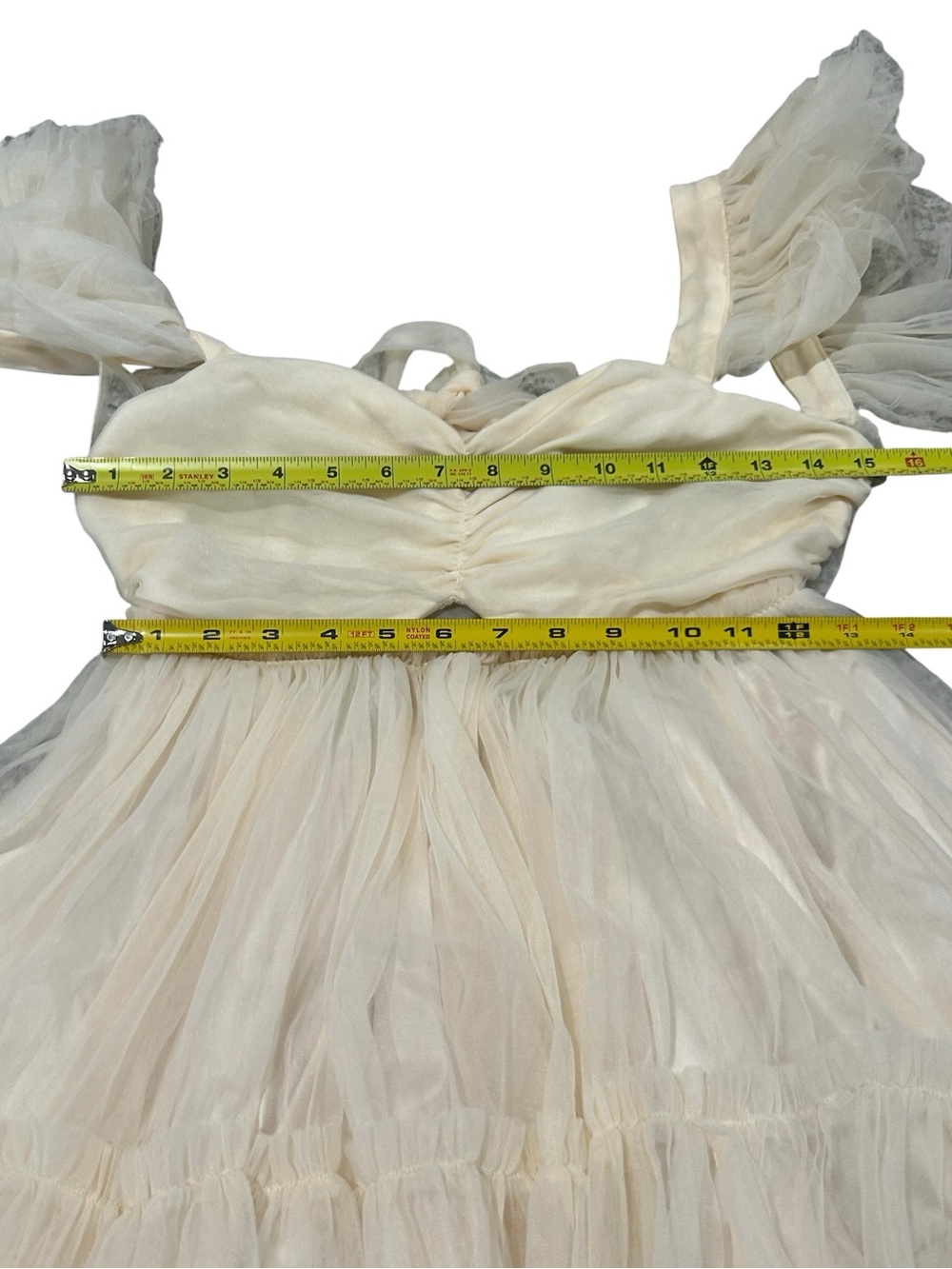 MABLE Mini Dress Mesh Tier Tulle Ruffle in Cream Size M Whimsical Fairycore NWOT - Picture 10 of 11